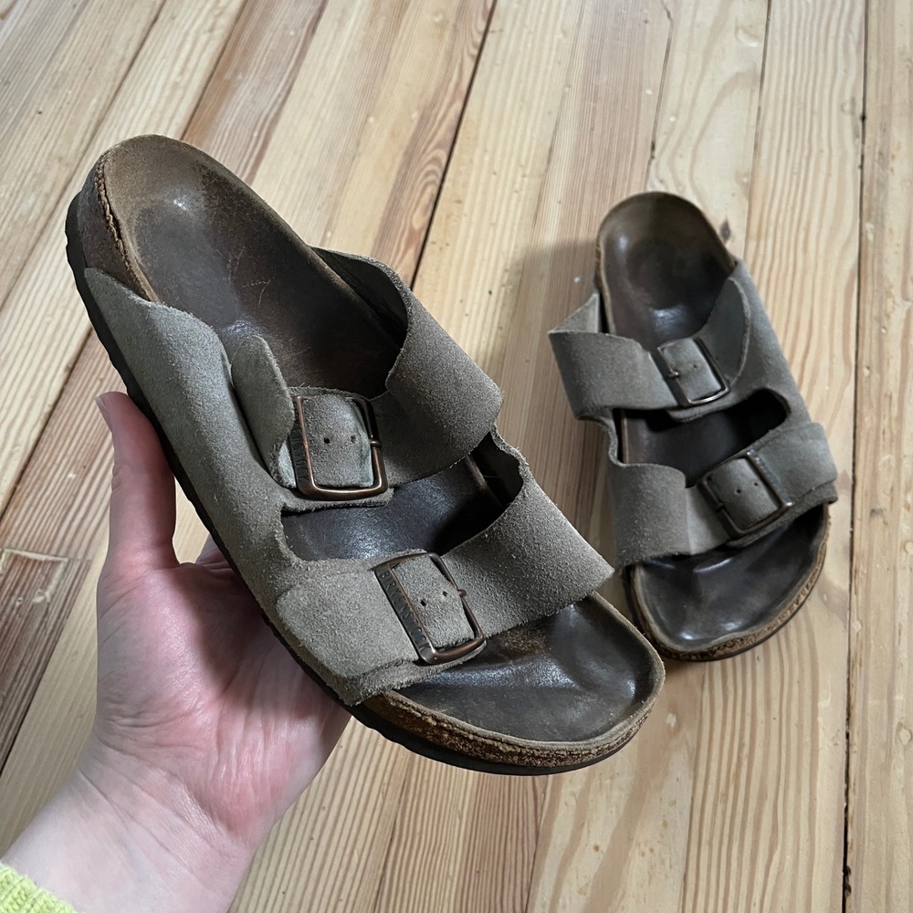 Birkenstock Arizona Suede Leather Sandals Taupe Gray Womens 39 L8 M6 Germany